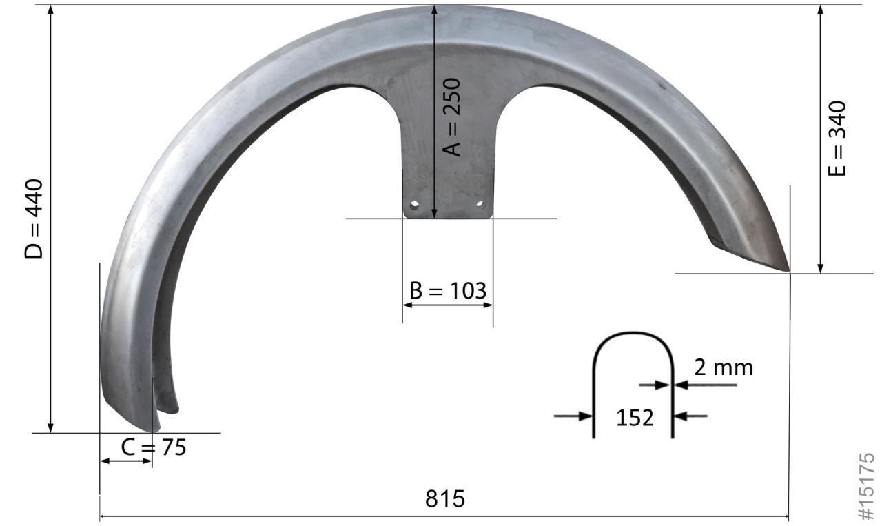 Front fender universal 148 mm made of 2 mm steel