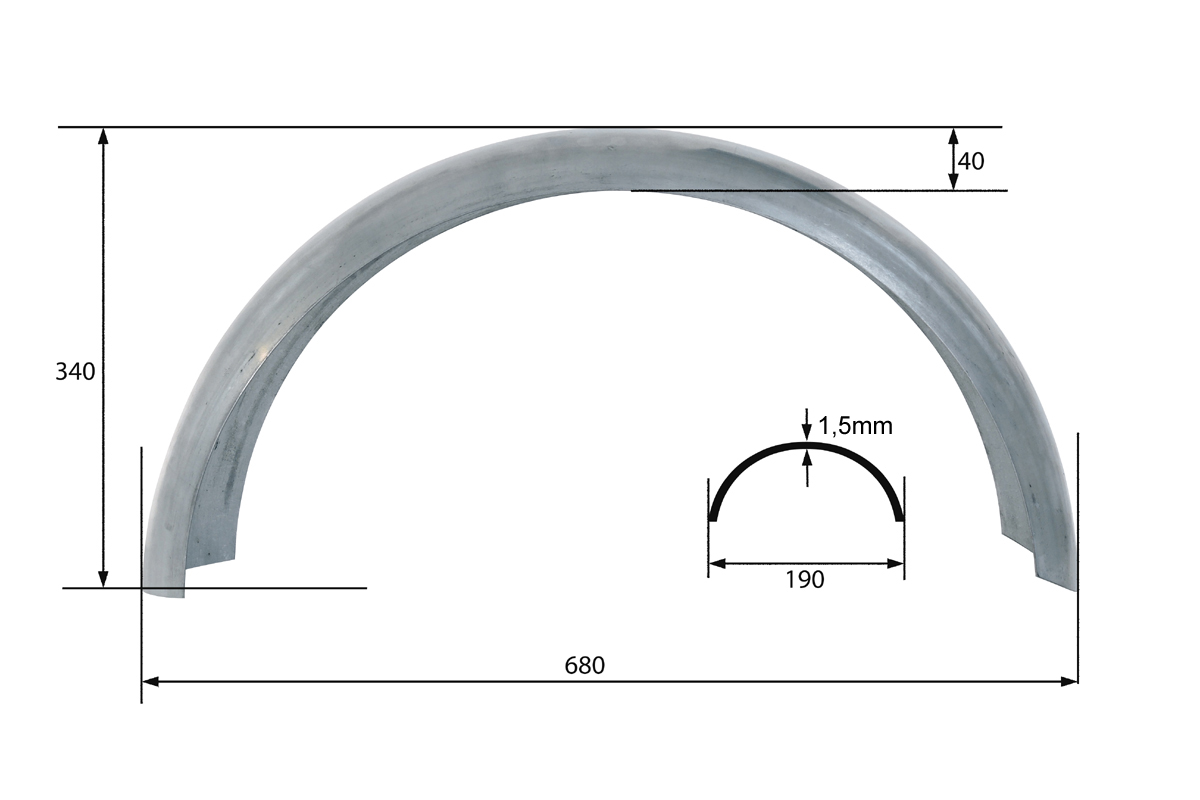 Heckfender universell 187 mm aus 1,5 mm Stahl