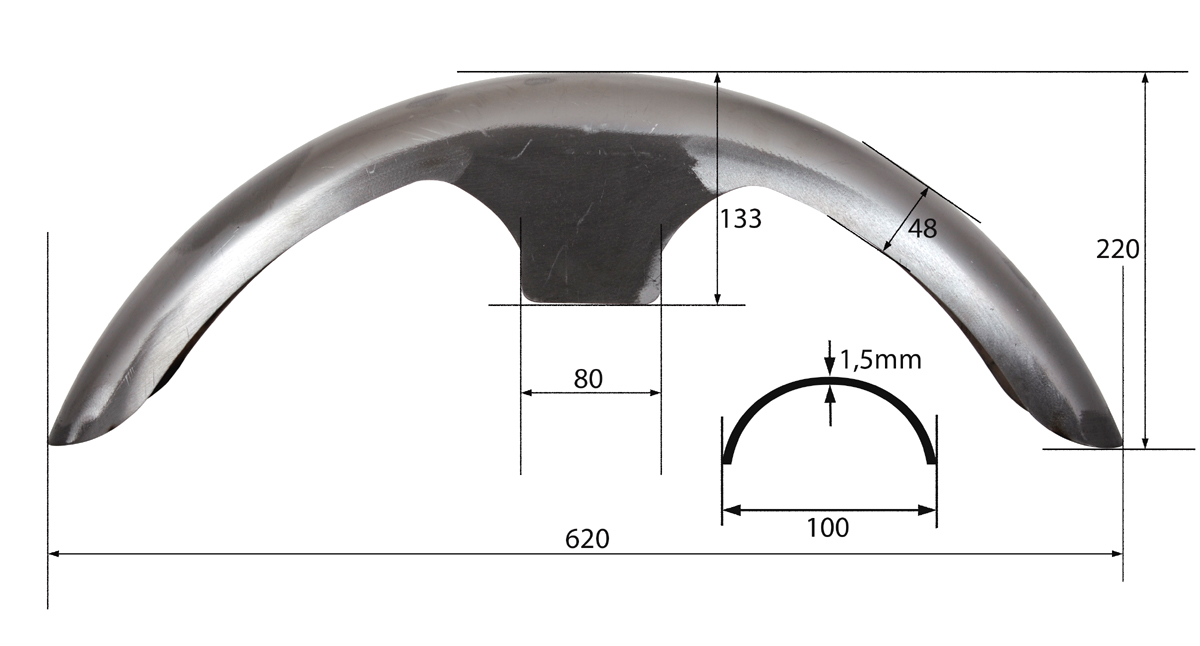 Frontfender universell 97 mm aus 1,5 mm Stahl