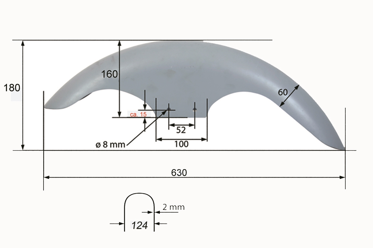 Front fender universal 120 mm made of 2 mm steel