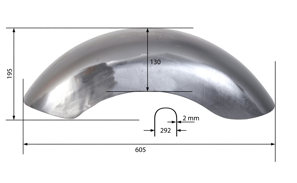 Rear fender universal 288 mm made of 2 mm steel